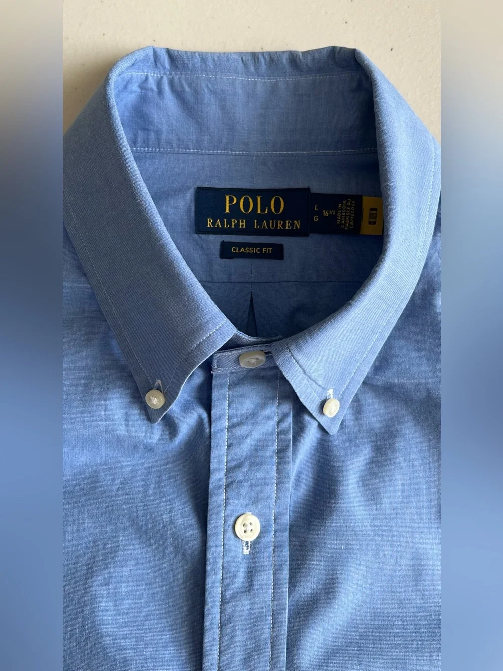 Polo Ralph Lauren Classic Fit Poplin Sport Shirt Blue End on End L